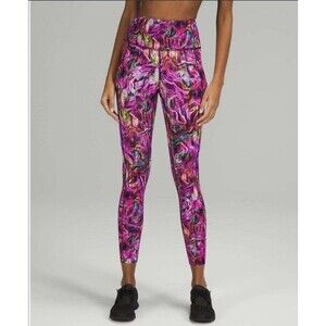 Lululemon Sz 6 Fast and Free High-Rise Tight 25" Nulux Hyper Flow Pink Multi